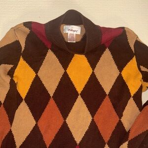 Vintage Worthington Men's Crewneck Sweater - Brown, Yellow, Red, Tan